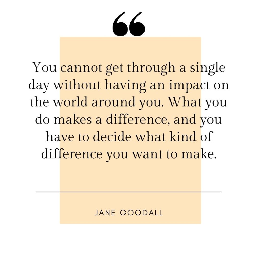 You cannot get through a single day without having an impact on the world around you. What you do makes a difference, and you have to decide what kind of difference you want to make. - Jane Goodall quotes