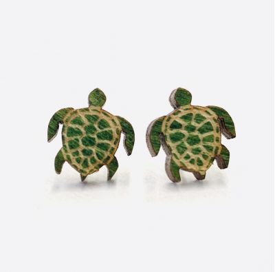 Wooden Turtle Stud Earrings
