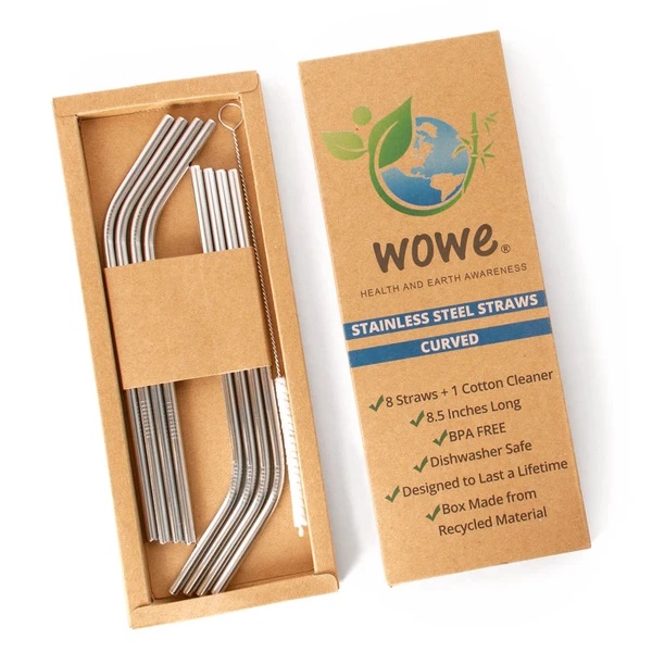Wowe  Reusable Curved Stainless Steel Drinking Straws With Cleaning B