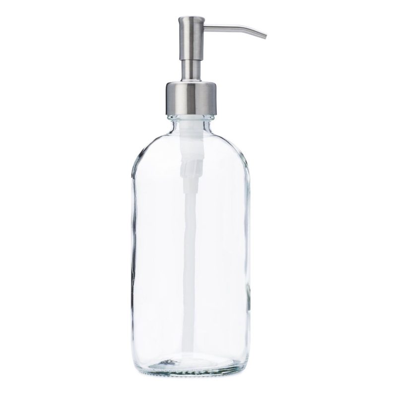 Soap or Lotion Dispenser Clear Glass Stainless Steel and glass