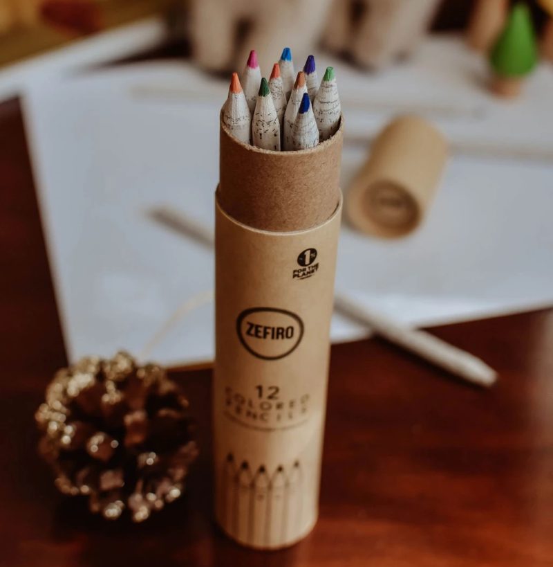 recycled colored pencils - zero waste made from newspapers