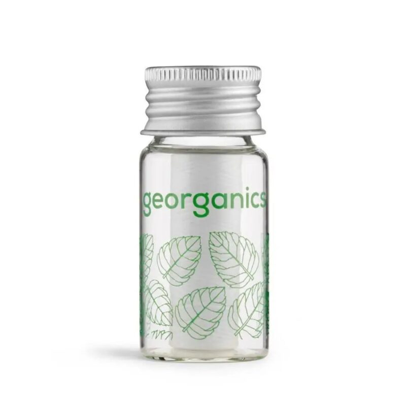 Spearmint dental floss in a glass jar georganics