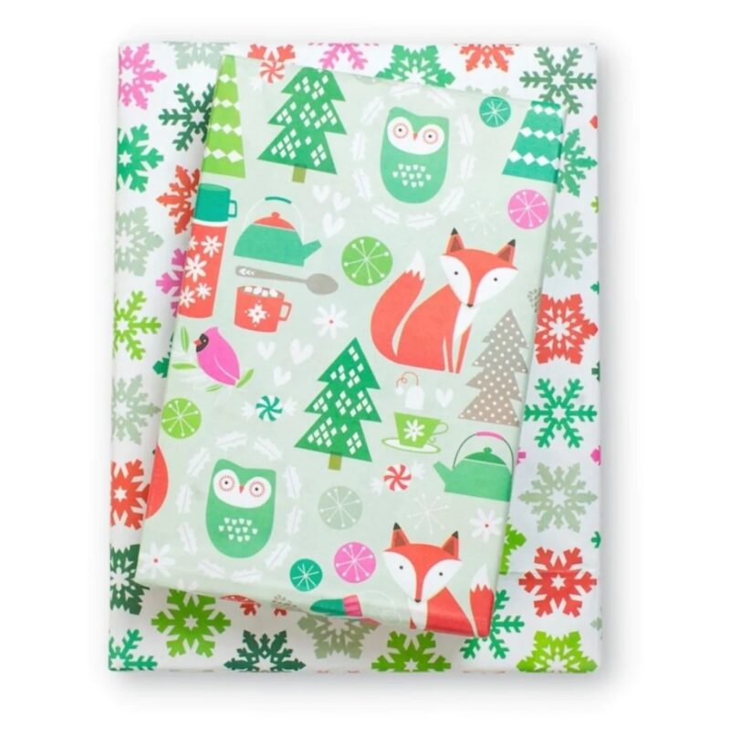 eco-friendly holiday wrapping paper festive forest and snowflake