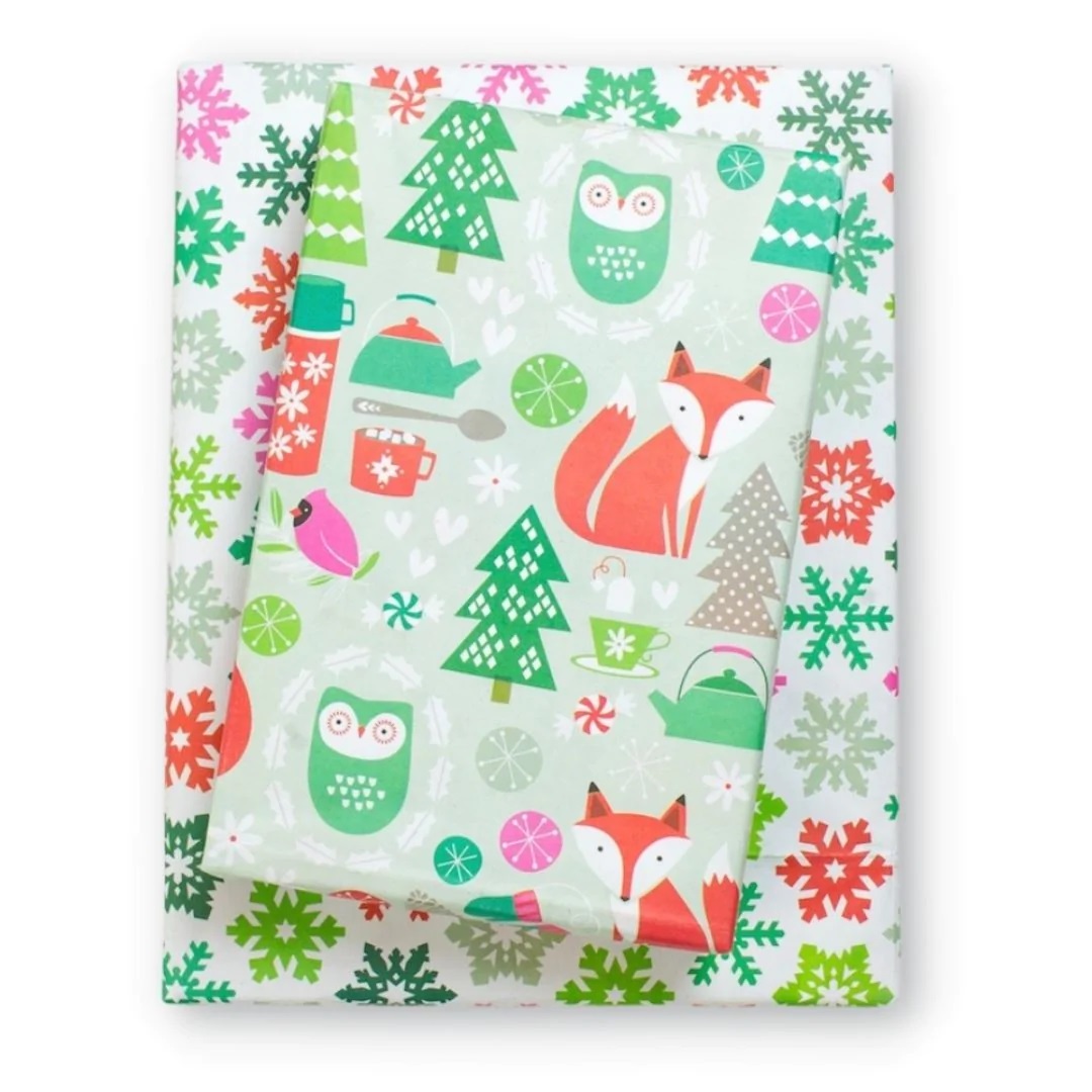 Eco-Friendly Wrapping Paper - Holiday Festive ForestSnowflake