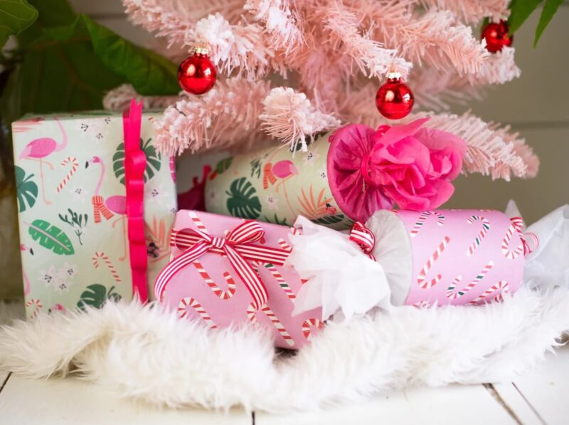 eco-friendly pink holiday wrapping paper